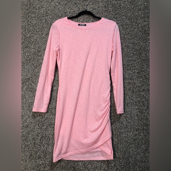 NWT Ruched Bodycon Long Sleeve Wrap Front T-shirt Dress Size Medium - Picture 4 of 6